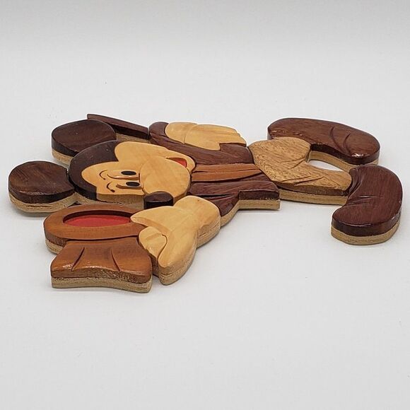 Intarsia Wood Vintage 1980s Carved Mickey Mouse Top Hat & Cane Wall Hanging - Picture 8 of 15